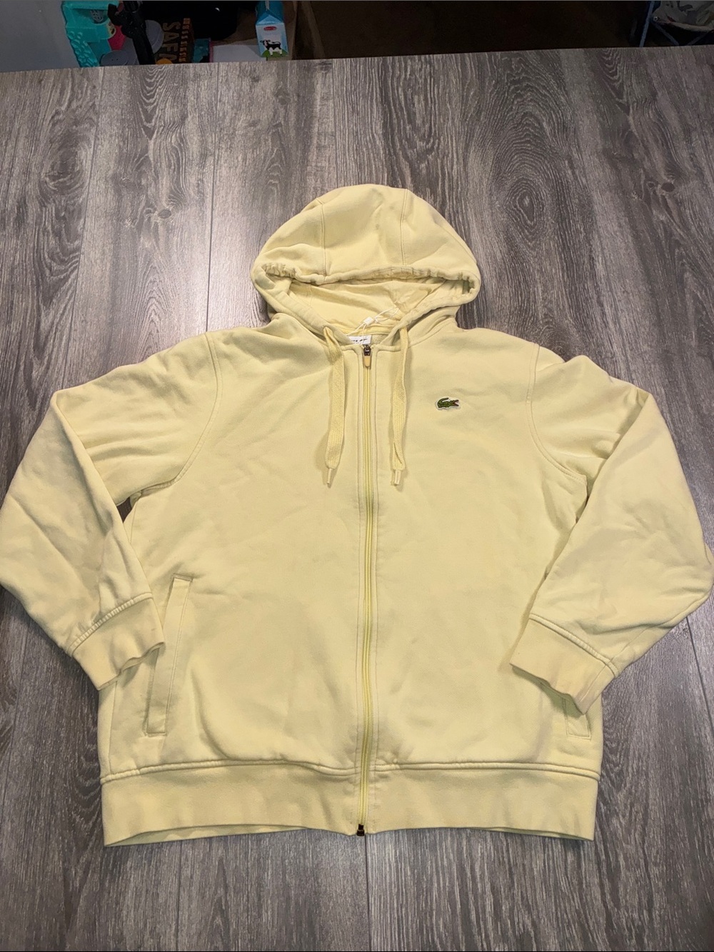 Lacoste Pale Yellow Full-Zip Hoodie with Crocodile Logo Womens XL